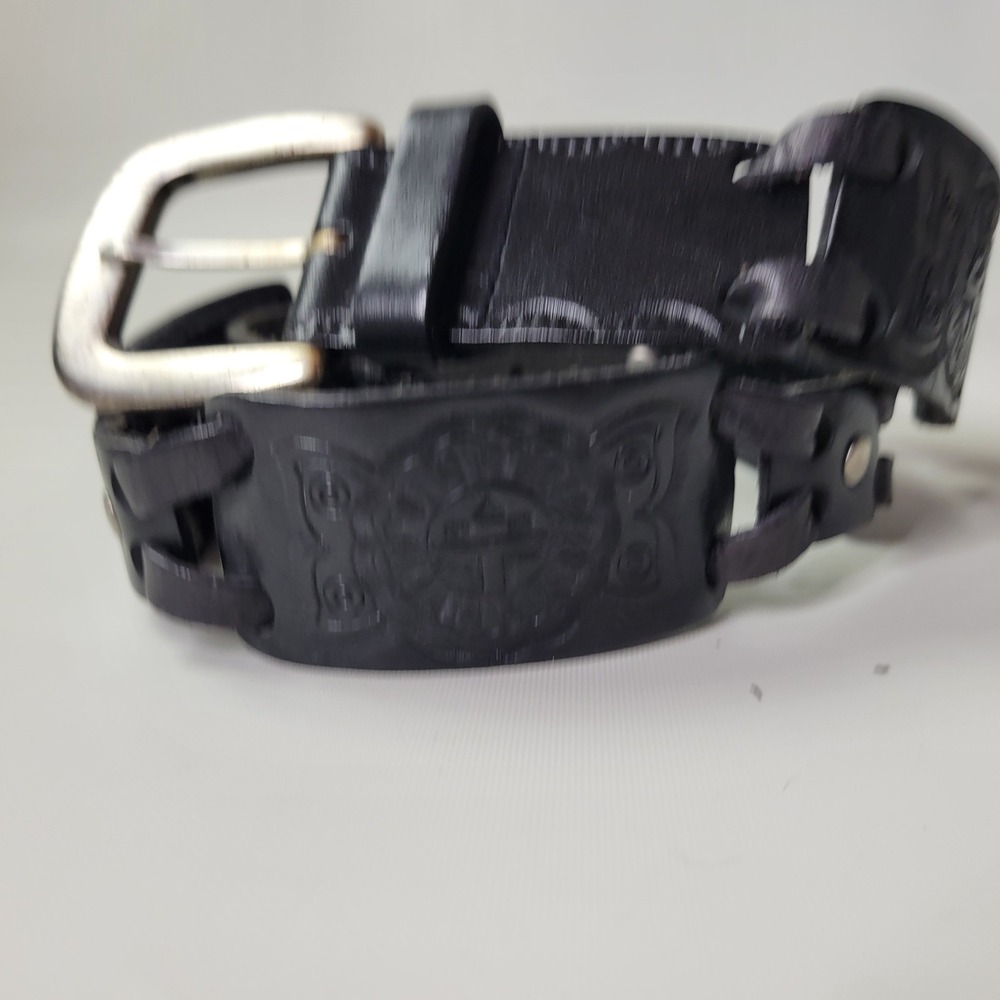 Fossil Black Tooled Leather Butterfly Floral Boho Panel Belt BT2380 Size M